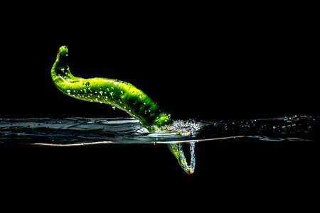 Long Green Pepper Splashの写真素材