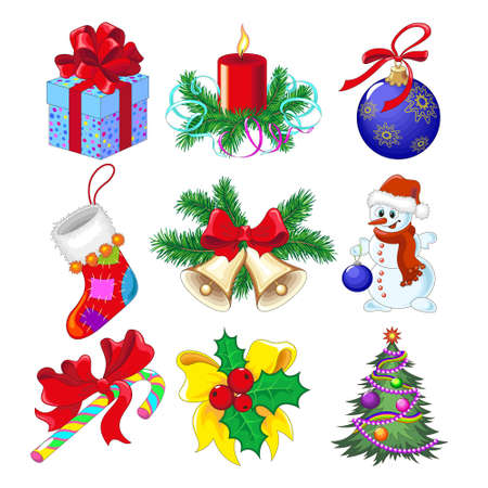 Set of Christmas and New Year attributes for design isolated on white backgroundのイラスト素材