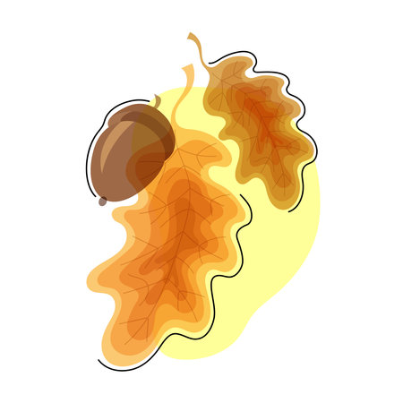 Ripe acorn with autumn leaves of different transparency on a white background. Design element for abstract background, wallpaper, wrapping paper, fabric, textileのイラスト素材