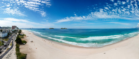 Large drone panorama of Barra da Tijuca beach, Rio de Janeiro, Brazilの写真素材