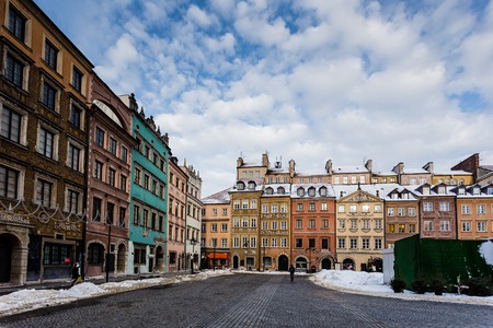 Snow in Market Square in old town Warsaw, Poland.の写真素材