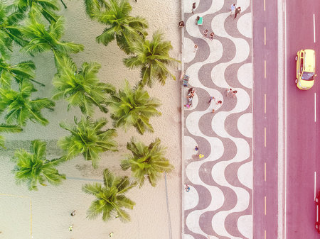 view of Copacabana beachs left side during late afternoon, taken from the rooftop of a hotel, some...
