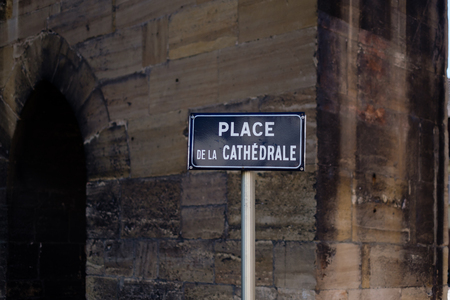 Sing that reads Cathedral Square in Colma, Alsaceの写真素材