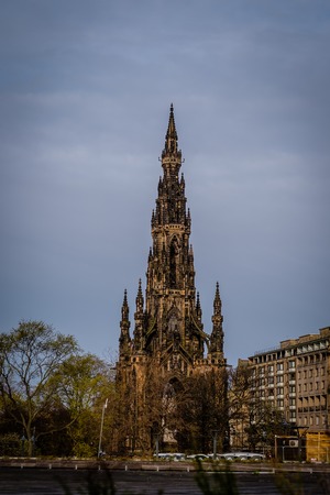 Edinburgh, Scotland - April 27, 2017: Statue of Sr Walter Scott at the base of the Scott Monument in Edinburgh Scotland. Scott is Scotlands most famous writerのeditorial素材