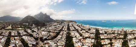Aerial panorama view of Barra da Tijuca beach during a cloudy day.の写真素材