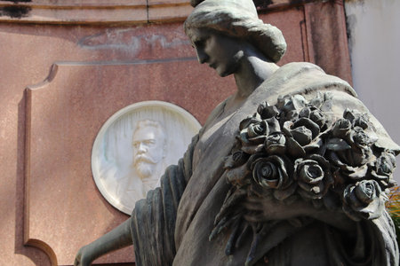 Ornamentation of tombs in the Cemetery of Consolation, in Sao Paulo, Brazil.のeditorial素材