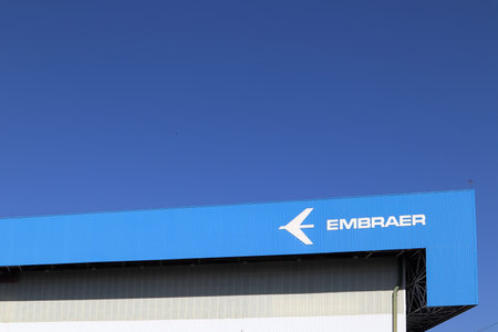 Embraer factory view against blue skyのeditorial素材