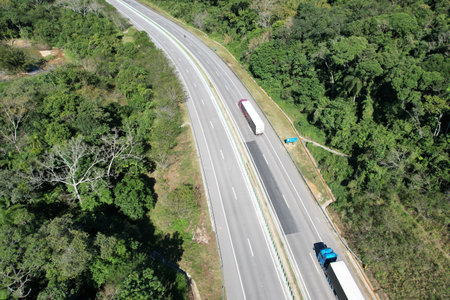 New road contour in the city of Florianopolisの写真素材