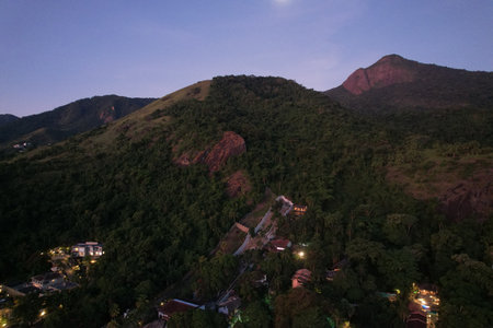 Drone night view of Ilhabela island, at Sao Paulo state, Brazilの写真素材