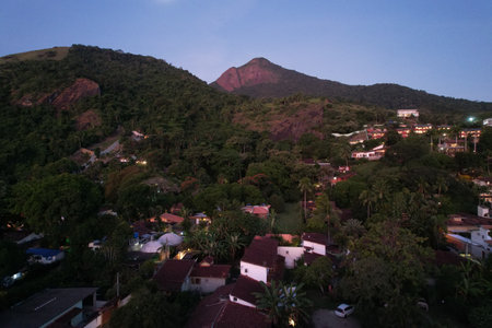 Drone night view of Ilhabela island, at Sao Paulo state, Brazilの写真素材