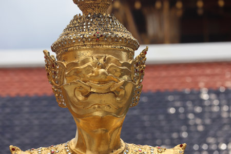 Ancient Thai Temple Guardian Statues and Mythical Figuresの写真素材
