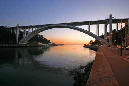 Oporto bridge at beautiful sunset の写真素材
