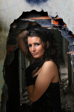 sexy pineup girl in hold buildingの写真素材