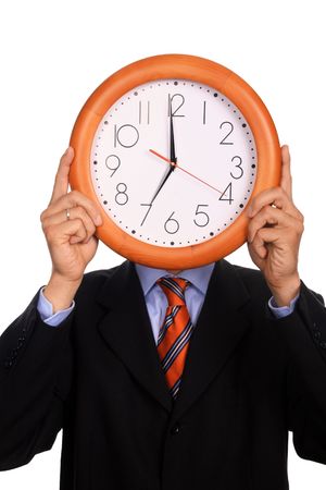 businessman with clock over white backgroundの写真素材