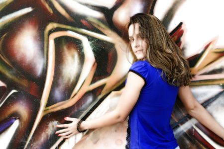 Fashion Girl over graffiti backgroundの写真素材