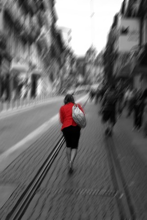 woman in red (with radial blur)の写真素材