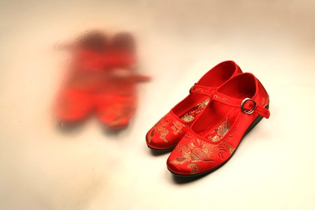 red beautiful chinese oriental shoesの写真素材