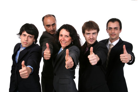 happy sucessfull businessteam isolated white backgroundの写真素材