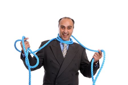 businessman tied up by angry co-workersの写真素材