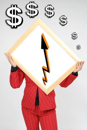 Young woman holding blank boardの写真素材