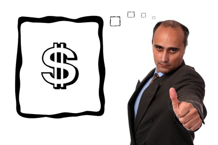 Portrait of a businessman standing against isolated white backgroundの写真素材