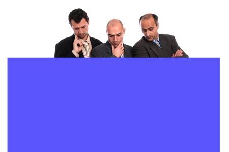 businessman with advertise boardの写真素材