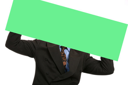 businessman with advertise boardの写真素材