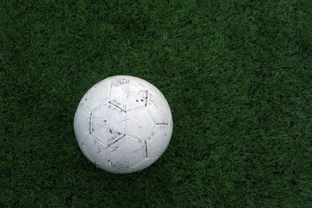 soccer ball on soccer field, sport photoの写真素材