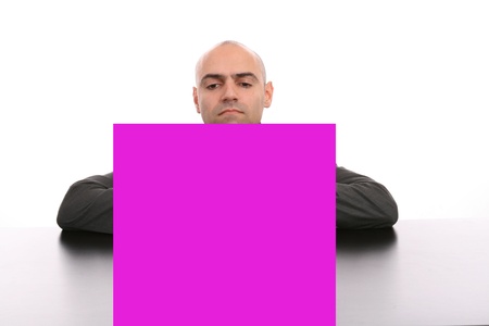 businessman with advertise boardの写真素材