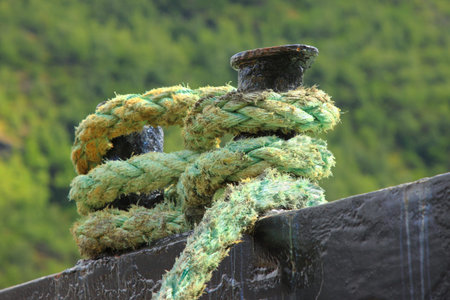 Rope for mooring a boat to a pierの写真素材