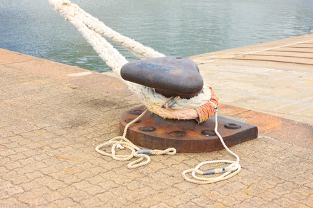 Rope for mooring a boat to a pierの写真素材