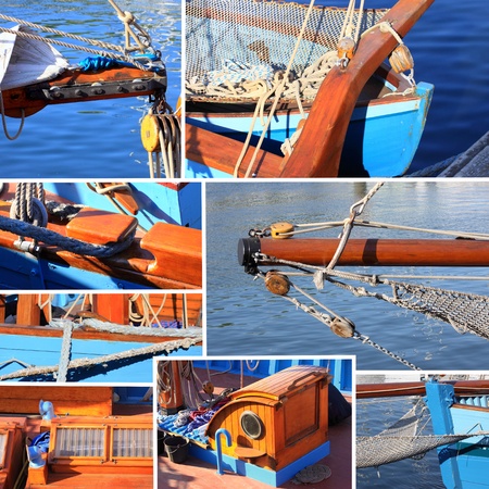mixed collage of details of an old sailboatの写真素材
