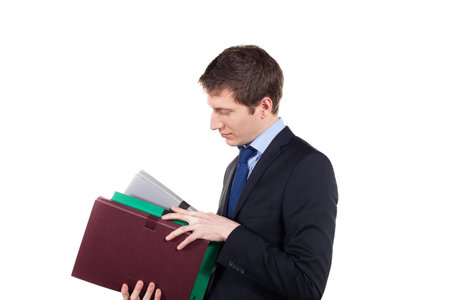 young elegant businessman work on white backgroundの写真素材