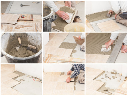 a tiler laying a tiled marble