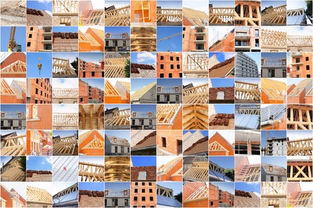 collage of photos of the industry of construction and buildingの写真素材
