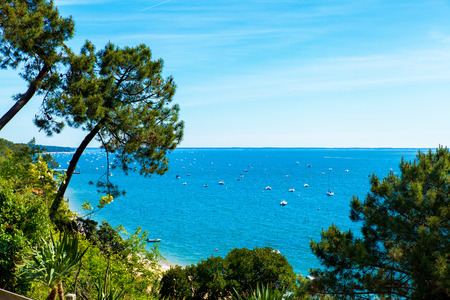 view of the basin of Arcachon in summer under the sunの写真素材