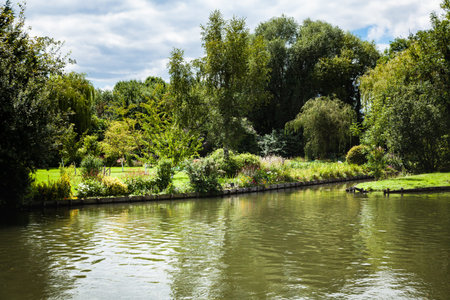 flowery gardens of all colors floating in the spring between the canals, Hortillonnages in Amiens in...