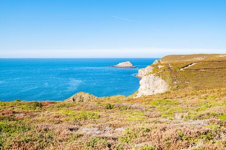 Landscape of the Brittany coast in the Cape Frehel region with its beaches, rocks and cliffs in summer.の写真素材