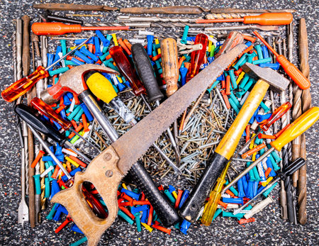 Set of many DIY tools and accessories for a background
