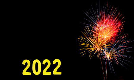 New Years card for 2022 with gold digits on a firework background.の写真素材