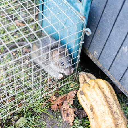 living rat trapped in an iron cageの写真素材