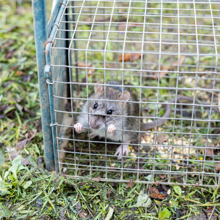 living rat trapped in an iron cageの写真素材