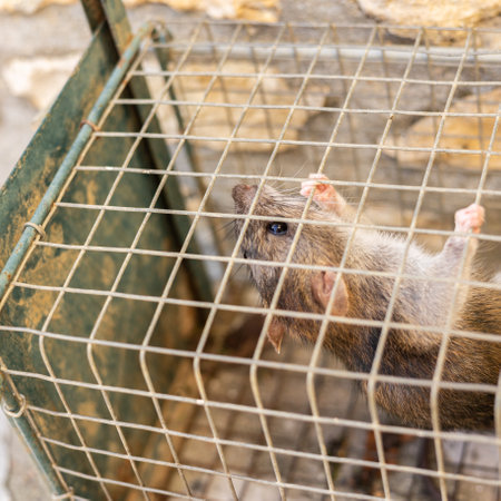 living rat trapped in an iron cageの写真素材