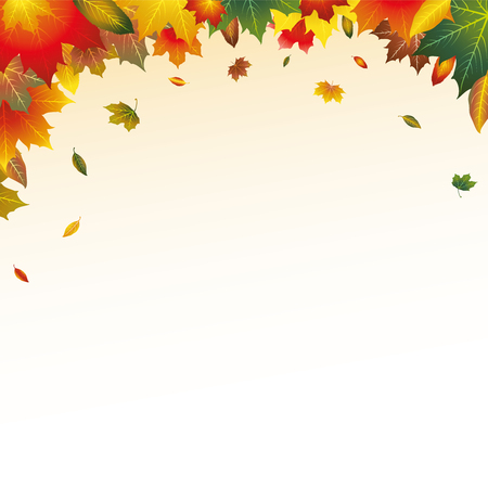 Vector Red, Orange, Brown, Green and Yellow Autumn Leaves Top Page Border Frame Backgroundのイラスト素材