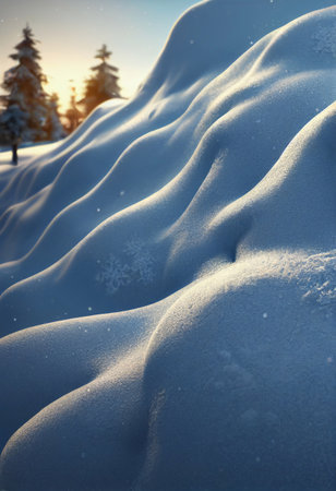 Computer generated Christmas winter wonderland snow covered forest background 3D illustration. A.I. generated art.の写真素材