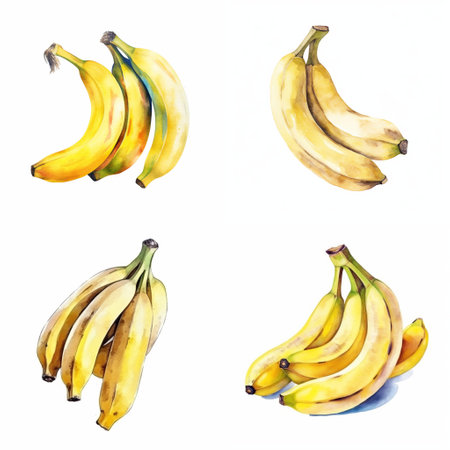 Watercolour bananas on white background, AI generated art.の素材