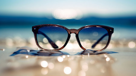Sunglasses on the beach. Selective focus. nature.の素材