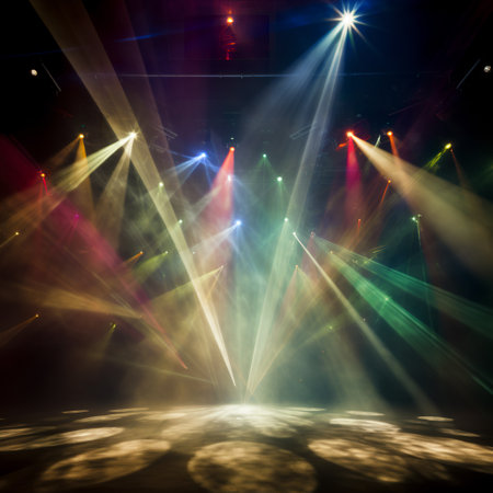 stage lighting effect in the dark, abstract scene, stage lights backgroundの素材
