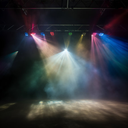 Stage lights and smoke, Stage Spotlight with Laser rays, Stage backgroundの素材