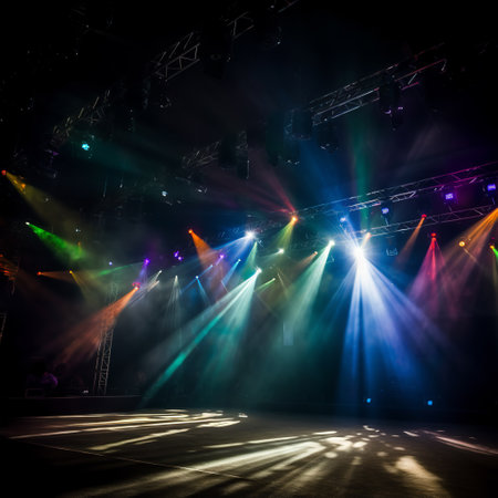 Stage Spotlight with Laser rays and smoke, Stage lighting effect, Stage backgroundの素材